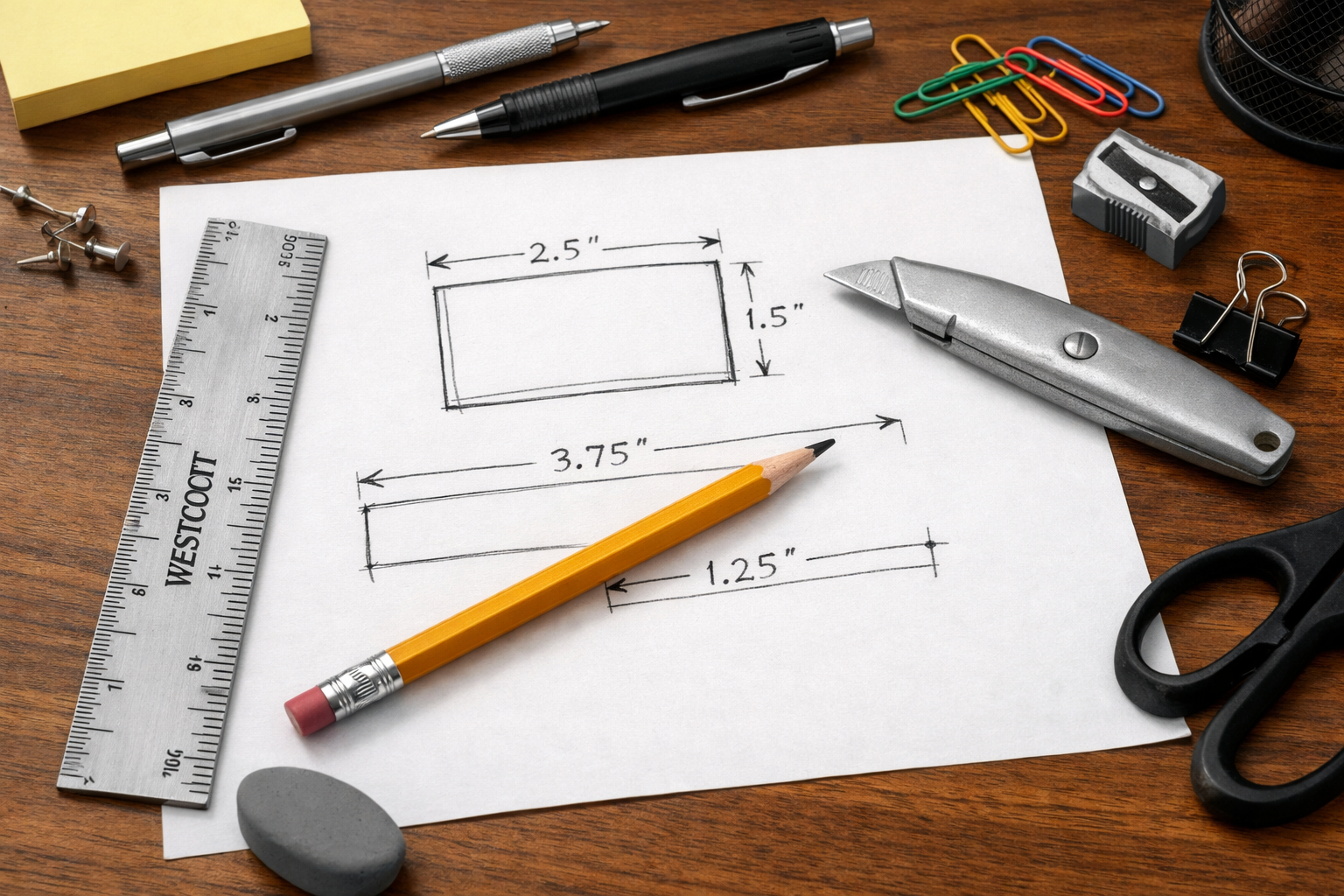 Desk with stationary & drawing